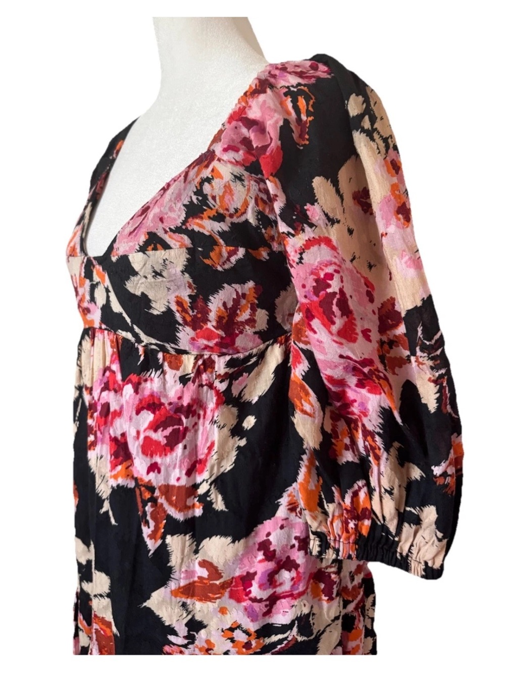 Anthropologie Somerset Floral Puff Sleeve Maxi Dress Black Pink Medium NWT - Picture 9 of 15